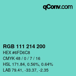 Color code: RGB 111 214 200 | qconv.com