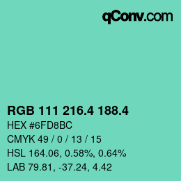 カラーコード: RGB 111 216.4 188.4 | qconv.com