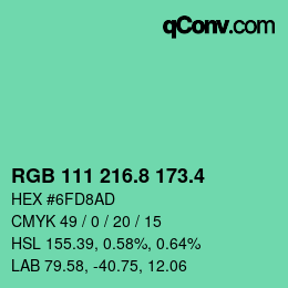 カラーコード: RGB 111 216.8 173.4 | qconv.com