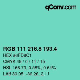 カラーコード: RGB 111 216.8 193.4 | qconv.com