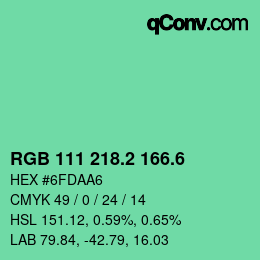 カラーコード: RGB 111 218.2 166.6 | qconv.com