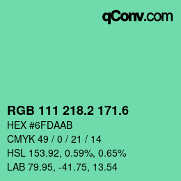 カラーコード: RGB 111 218.2 171.6 | qconv.com