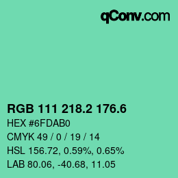 カラーコード: RGB 111 218.2 176.6 | qconv.com