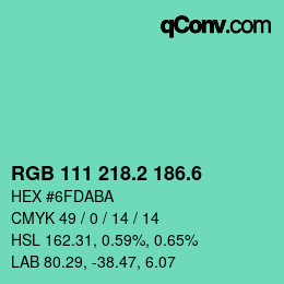 カラーコード: RGB 111 218.2 186.6 | qconv.com