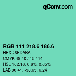カラーコード: RGB 111 218.6 186.6 | qconv.com