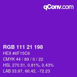 Color code: RGB 111 21 198 | qconv.com