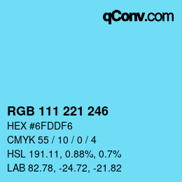 颜色代码: RGB 111 221 246 | qconv.com