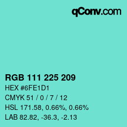 颜色代码: RGB 111 225 209 | qconv.com