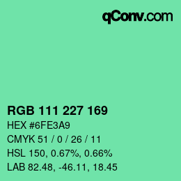 颜色代码: RGB 111 227 169 | qconv.com