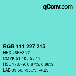 颜色代码: RGB 111 227 215 | qconv.com