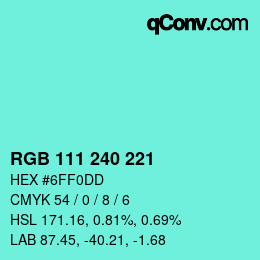 Código de color: RGB 111 240 221 | qconv.com