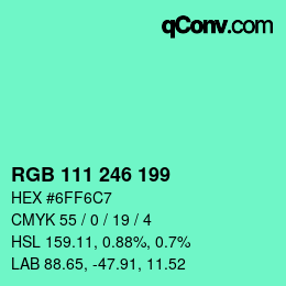 Color code: RGB 111 246 199 | qconv.com