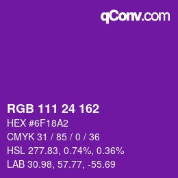 Color code: RGB 111 24 162 | qconv.com