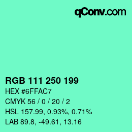 Color code: RGB 111 250 199 | qconv.com