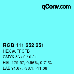 Color code: RGB 111 252 251 | qconv.com