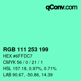Color code: RGB 111 253 199 | qconv.com
