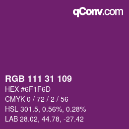 颜色代码: RGB 111 31 109 | qconv.com