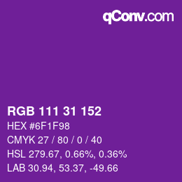 Color code: RGB 111 31 152 | qconv.com