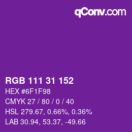 Color code: RGB 111 31 152 | qconv.com