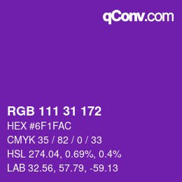 Color code: RGB 111 31 172 | qconv.com