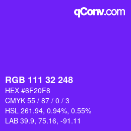 Color code: RGB 111 32 248 | qconv.com