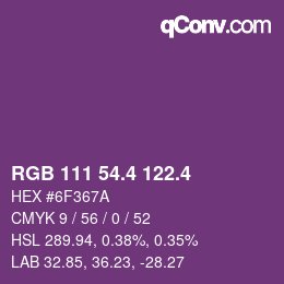 カラーコード: RGB 111 54.4 122.4 | qconv.com