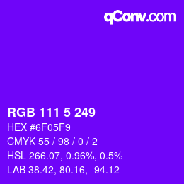 Color code: RGB 111 5 249 | qconv.com