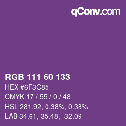 Color code: RGB 111 60 133 | qconv.com