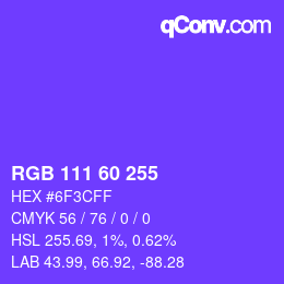 颜色代码: RGB 111 60 255 | qconv.com