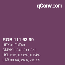 Color code: RGB 111 63 99 | qconv.com