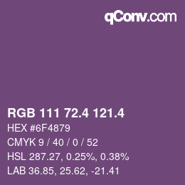 カラーコード: RGB 111 72.4 121.4 | qconv.com