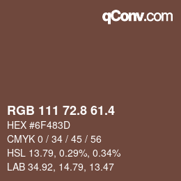 カラーコード: RGB 111 72.8 61.4 | qconv.com