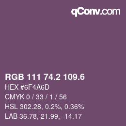 カラーコード: RGB 111 74.2 109.6 | qconv.com
