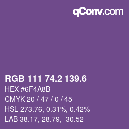 カラーコード: RGB 111 74.2 139.6 | qconv.com