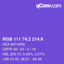 カラーコード: RGB 111 74.2 214.6 | qconv.com