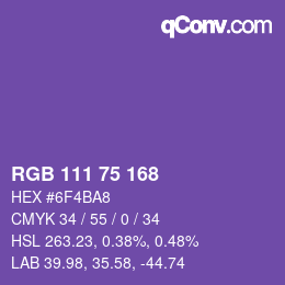Color code: RGB 111 75 168 | qconv.com