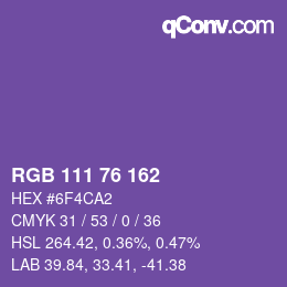 Color code: RGB 111 76 162 | qconv.com