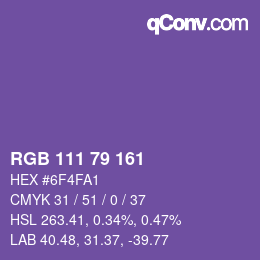 颜色代码: RGB 111 79 161 | qconv.com