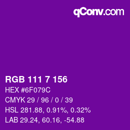 颜色代码: RGB 111 7 156 | qconv.com