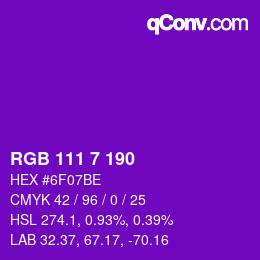 Color code: RGB 111 7 190 | qconv.com