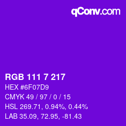 颜色代码: RGB 111 7 217 | qconv.com