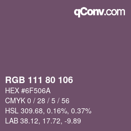 颜色代码: RGB 111 80 106 | qconv.com