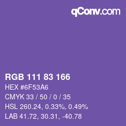 Color code: RGB 111 83 166 | qconv.com