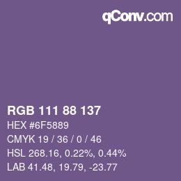 Color code: RGB 111 88 137 | qconv.com