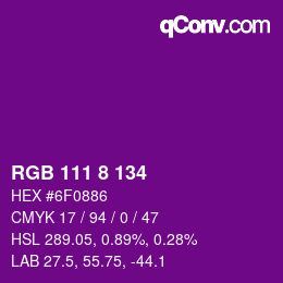 Color code: RGB 111 8 134 | qconv.com