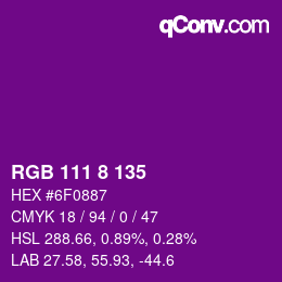 颜色代码: RGB 111 8 135 | qconv.com