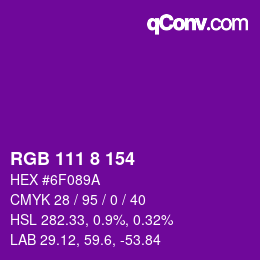 Color code: RGB 111 8 154 | qconv.com