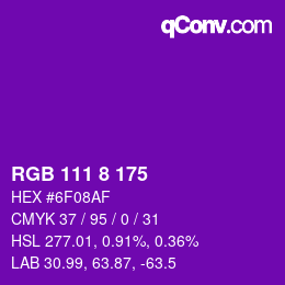 Color code: RGB 111 8 175 | qconv.com