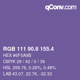 カラーコード: RGB 111 90.8 155.4 | qconv.com
