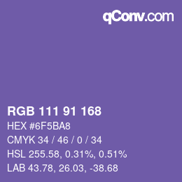 Color code: RGB 111 91 168 | qconv.com